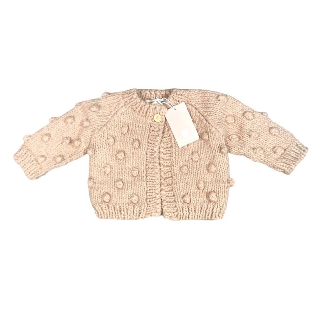 Blueberry Hill Crocheted Single-Button Popcorn Cardigan -Latte Sweater 12-24